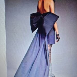 Anthropologie Pilcro Strapless Mega Back Bow Mini Dress Women's 14 Black Denim